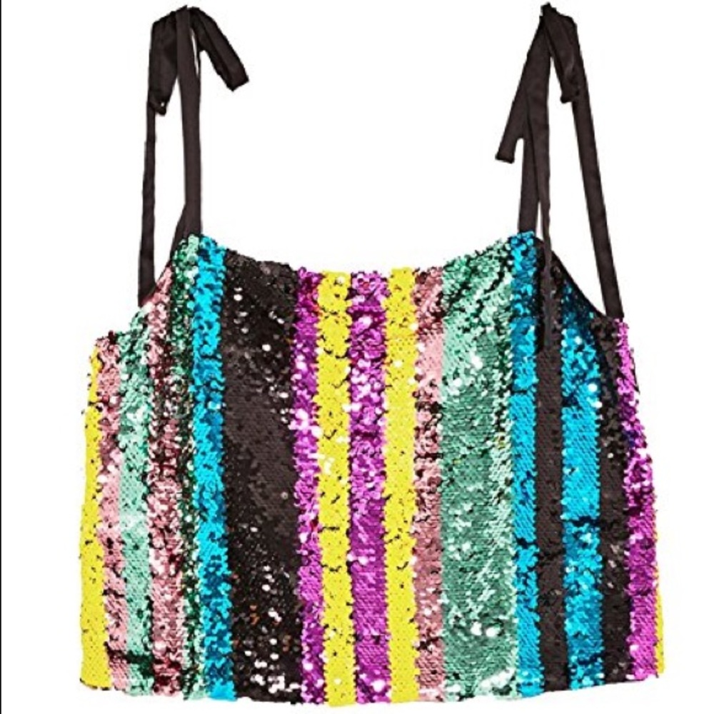 Zara sequin striped tie shoulder tank top